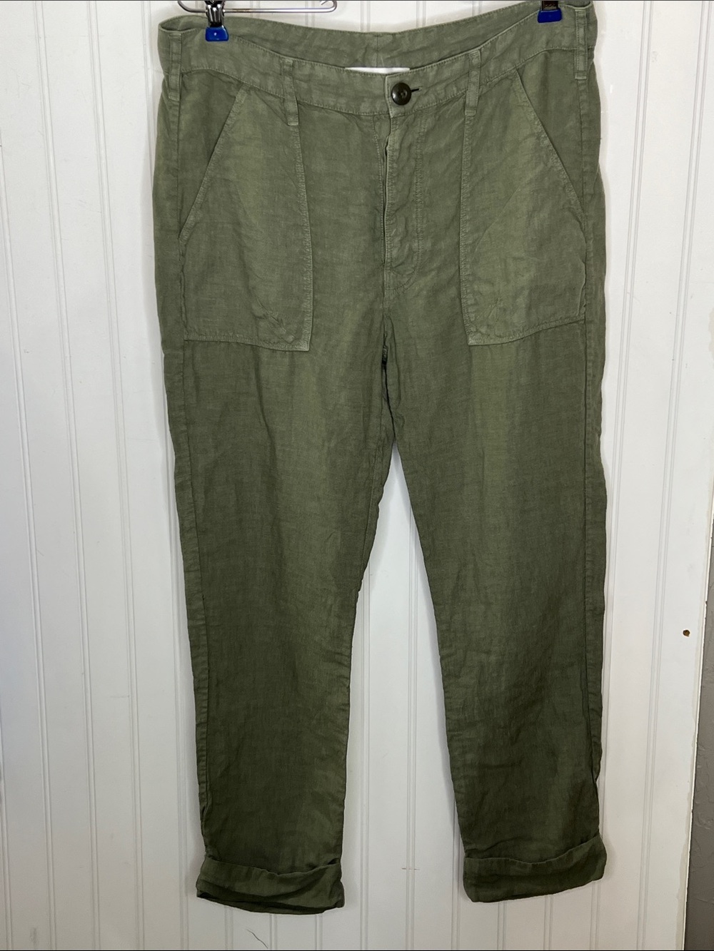 Frame Le Beau Olive Green Linen Chinos Size Small